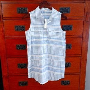 NWT J.crew sleeveless shift dress blue white stripe knit tie belt